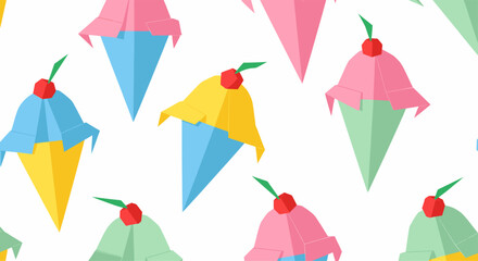 Colorful Ice Cream Cones Pattern with Cherry Toppings.