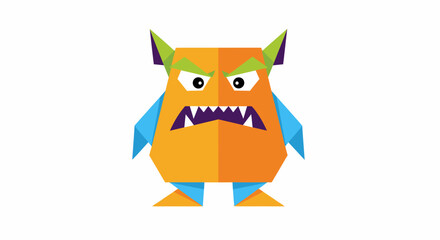 Angry Orange Monster with Sharp Teeth and Horns.