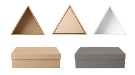 Four distinct colored boxes arranged together display of four distinct colored boxes