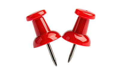 Two red pushpins angled, sharp needles against a black background