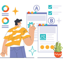 Man Analyzing Digital Charts and Graphs on Transparent Background Representing Data Analysis and Business Strategy