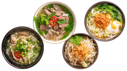 Variety of asian food bowls displayed enticingly diverse selection of savory asian dishes presented in bowls