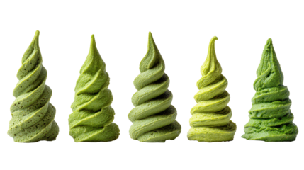 Row of green ice cream cones neatly aligned neatly arranged green ice cream cones form delightful row