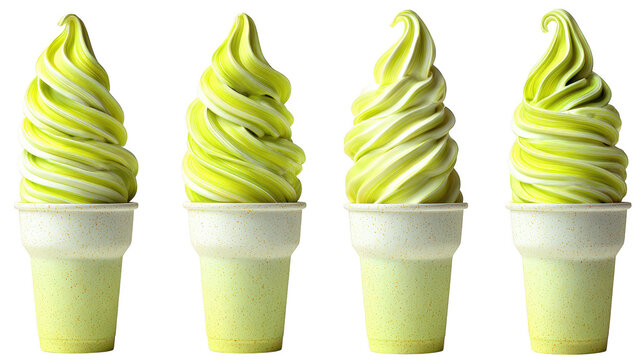 Four cups hold refreshing green and white swirled ices green and white swirled ices offer cool delight