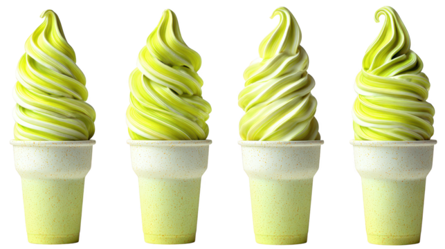Four cups hold refreshing green and white swirled ices green and white swirled ices offer cool delight