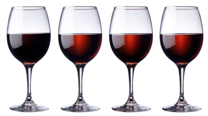 Four glasses of wine ready for tasting elegant wine presentation with three filled glasses