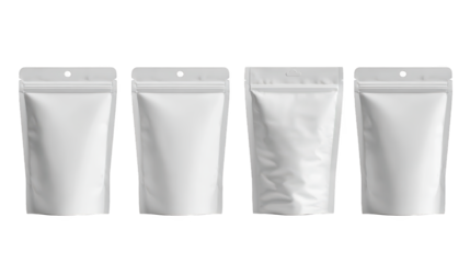 Four white plastic bags with zippers shown white plastic storage bags with secure zippers are shown