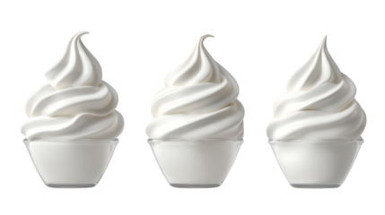 Whipped cream dessert on black delightful presentation three portions of whipped cream against dark background