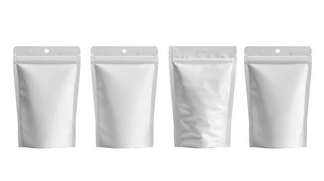 Four white plastic bags with zippers shown white plastic storage bags with secure zippers are shown