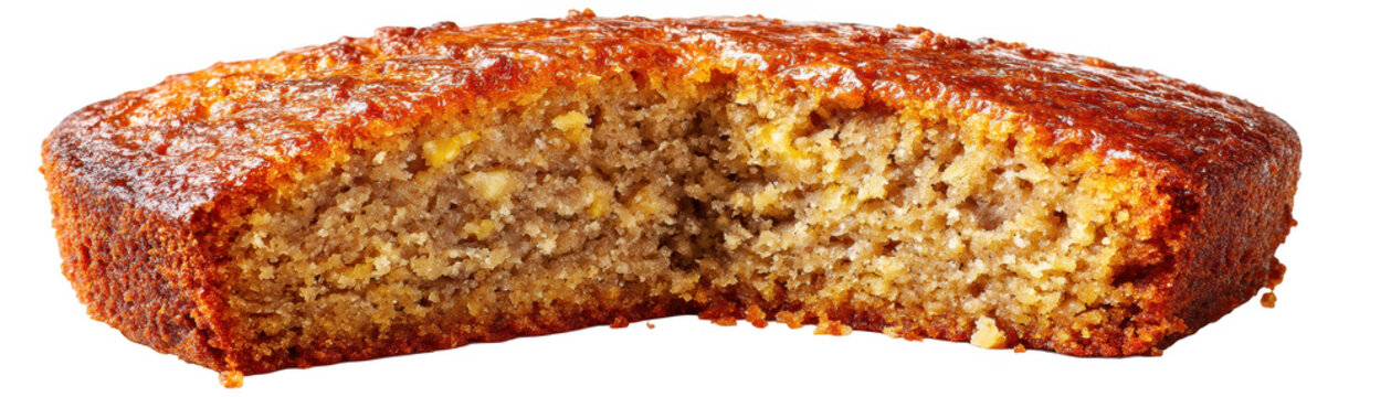 Cake piece features biter cut in half half eaten dessert biter neatly sliced cake