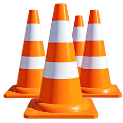 Four orange traffic cones with white stripes in formation