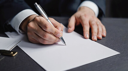 Hand writing on paper close-up Generative AI