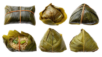 Naklejka premium Diverse foods presented on natural banana leaves collection of edibles displayed on traditional green leaves