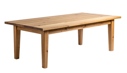 Wooden dining table with sturdy legs on a black background