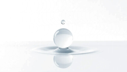 single clear water drop, realistic surface tension, soft reflection, clean lab aesthetic, isolated transparent background.
