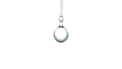 single clear water drop, realistic surface tension, soft reflection, clean lab aesthetic, isolated transparent background.

