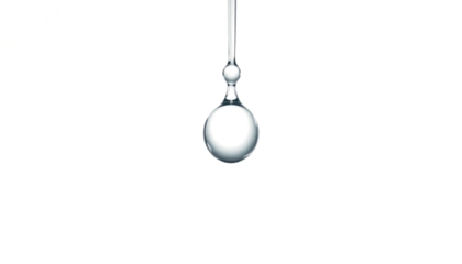 single clear water drop, realistic surface tension, soft reflection, clean lab aesthetic, isolated transparent background.
