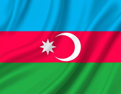 Brightly colored flag with a crescent moon and star on it