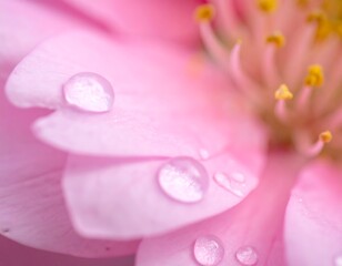 Close-up macro shot of a pink flower with water droplets on the petals