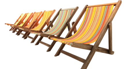 Row of wooden chairs displays colorful striped fabric chairs feature vibrant stripes adding charm to any setting