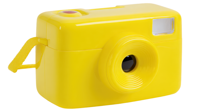 Yellow camera with white lens shown image displays yellow camera and white lens - image displays yellow camera and white lens