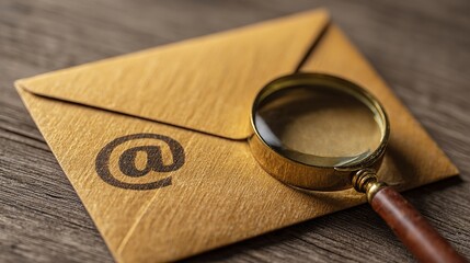 Uncover digital communication secrets with this vintage magnifying glass examining an email envelope