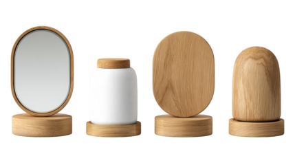 Group of wooden and framed mirrors for reflection four mirrors including three wooden framed are grouped