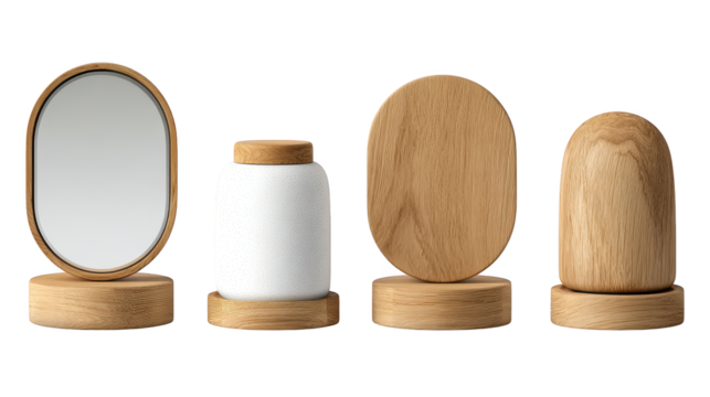 Group of wooden and framed mirrors for reflection four mirrors including three wooden framed are grouped