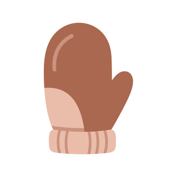 A simple vector illustration of a warm brown mitten with a pink cuff, isolated on a white background.