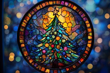stained glass painting of a Christmas tree
