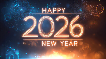 Happy New Year 2026 with Glowing Lights and Sparkling Fireworks