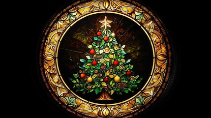 Fototapeta premium stained glass painting of a Christmas tree