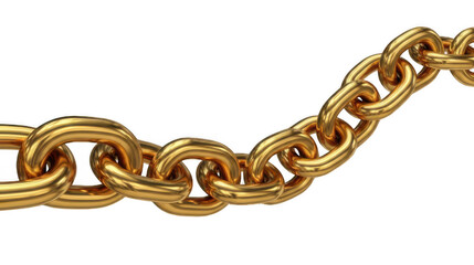 Gleaming gold chain links interlock showcasing strength and luxury against a stark black backdrop ideal for jewelry security or industrial themes on transparent background