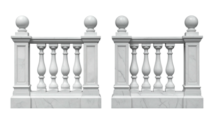 Two marble balustrades with spherical finials, isolated