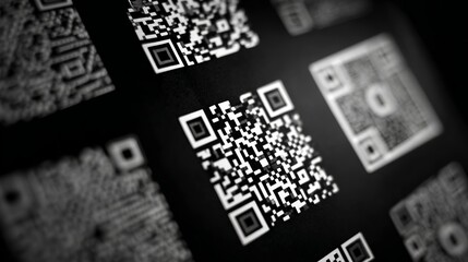 Modern QR codes arranged in a dynamic pattern, signifying digital connection and information access for innovative businesses.