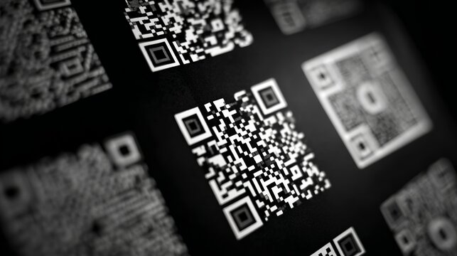 Modern QR codes arranged in a dynamic pattern, signifying digital connection and information access for innovative businesses.
