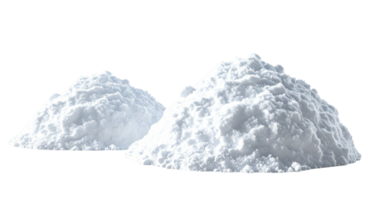 Two mounds of white powder with rough, uneven surfaces