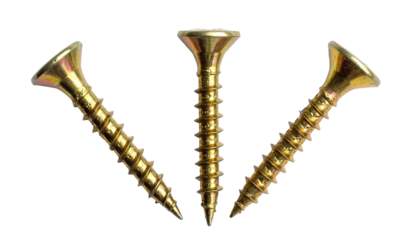 Three shiny gold screws arranged in a radial pattern on black