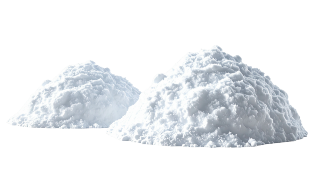 Two mounds of white powder with rough, uneven surfaces