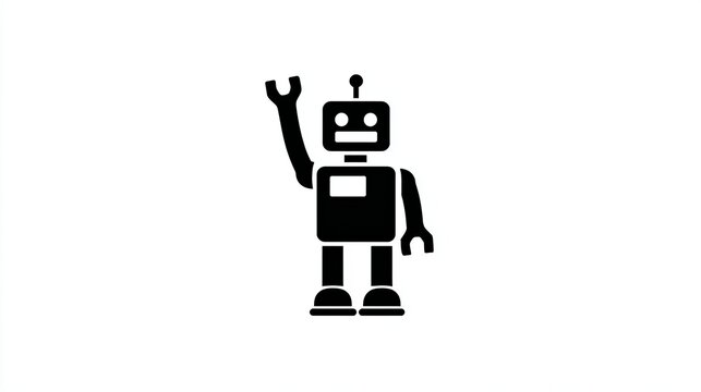 Friendly retro robot waving hello, symbolizing automation, AI, and future technology in a clean, modern design.