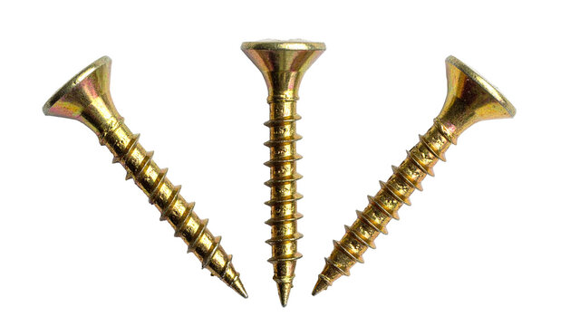 Three shiny gold screws arranged in a radial pattern on black - Powered by Adobe