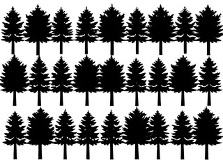 Obraz premium Silhouette pattern featuring rows of evergreen trees against a white background design element