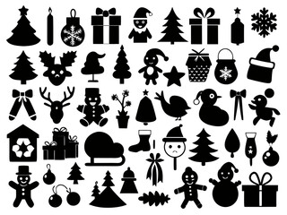 Obraz premium Collection of christmas themed silhouettes featuring trees gifts and festive characters design set