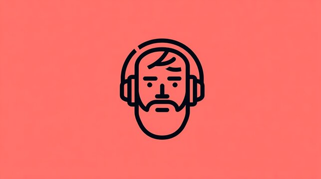 Modern graphic of a bearded man wearing headphones, perfect for music, podcasts, or tech branding