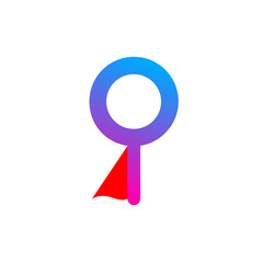 Magnifying glass wearing a red hero cape with a blue and pink gradient, Modern tech icon for AI built websites, apps, and software. This icon can be used for showing fast results, search results.