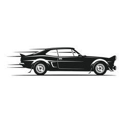 Fototapeta premium Sleek vintage muscle car speeding forward with dynamic motion blur effect, capturing pure automotive power and speed.