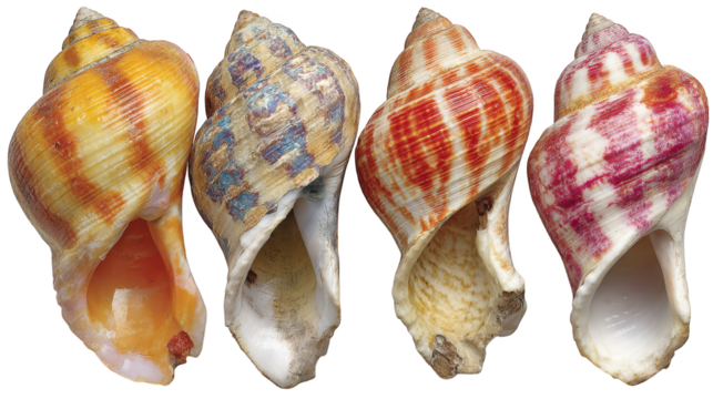 Group of seashells displays intricate natural beauty variety of seashells arranged showcasing diverse marine forms