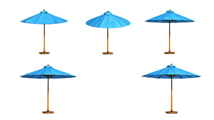 Fototapeta premium Blue umbrella sits atop three other colorful umbrellas four closed umbrellas are neatly arranged blue one on top