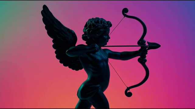 Cupid shoots arrows in a vivid backdrop