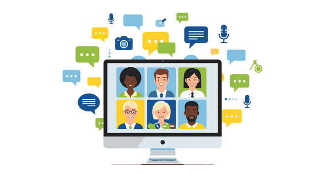 Modern online meeting interface with diverse team, perfect for showcasing virtual collaboration, communication, and global connectivity in business and education